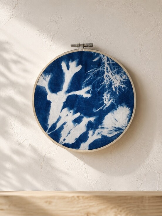 Wild Blue Sunprints Other - Signed Wild Blue Sunprints Cyanotype Seaweed Hoop Art 6" Coastal Decor